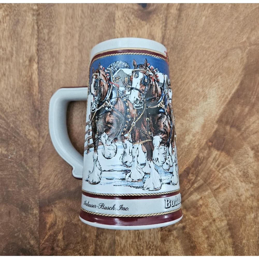 Vtg Anheuser Busch Budweiser Holiday Beer Stein Collectors Mug 1989 Clydesdale